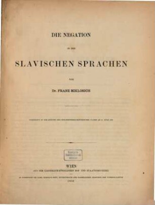 Vergleichende Grammatik Der Slavischen Sprachen : Von Franz Miklosich ...