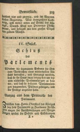 IV. Stück. Schluß des Parlements ...