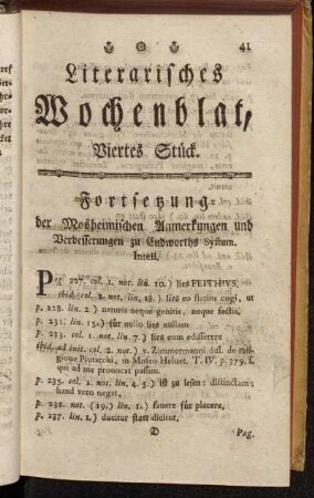 Literarisches Wochenblat, Viertes Stück.