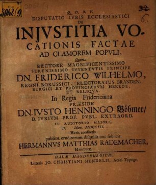 Disp. iur. eccl. de iniustitia vocationis factae ad clamorem populi