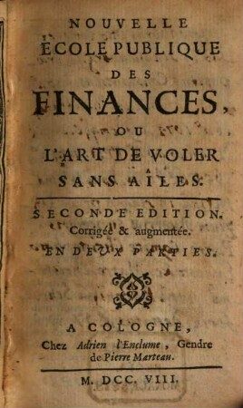 Nouvelle Ecole Publique Des Finances, Ou L'Art De Voler Sans Ailes