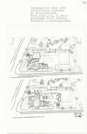Freizeitheim Fuchsbau, Berlin-Reinickendorf (Diplomarbeit bei Peter Poelzig): Grundrisse 2. - 3. Obergeschoss 1:200