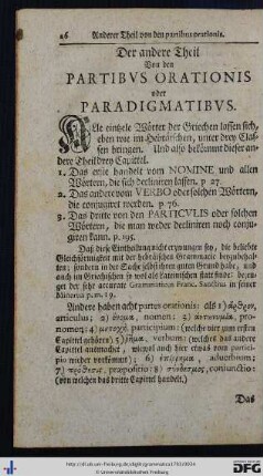 Der andere Theil. Von den Partibus Orationis oder Paradigmatibus.