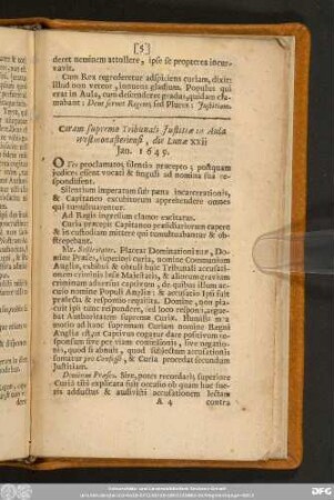 Coram supremo Tribunali Iustitiae in Aula Westmonasteriensi, die Lunae XXIII Ian. 1649.