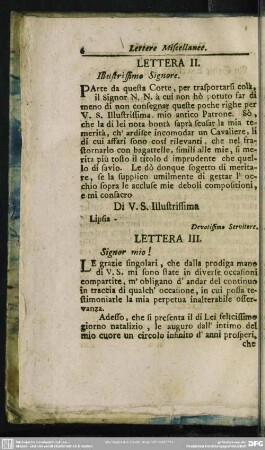 Lettera II. Illustrissimo Signore