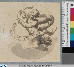Putto mit Spruchband "Per fructum ventris"