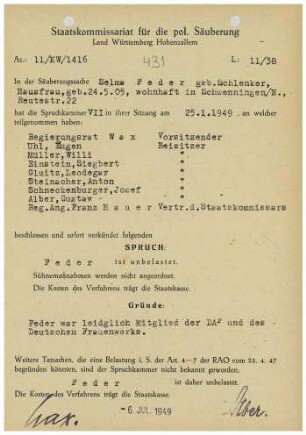 Feder, Selma, geb. Schlenker