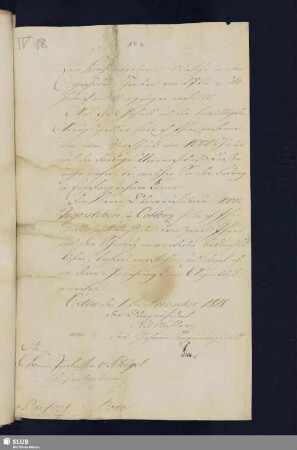 18a: Brief Fr. L. Chr. v. Solms-Laubachs an A. W. Schlegel; dat. Coelln, 01.12.1818.