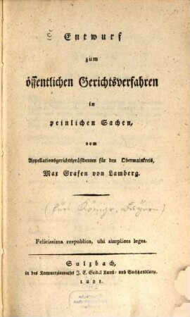 Entwurf zum öffentlichen Gerichtsverfahren in peinlichen Sachen