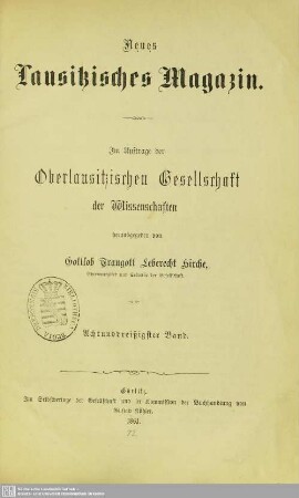 38.1861: Neues lausitzisches Magazin : Zeitschrift der Oberlausitzischen Gesellschaft der Wissenschaften