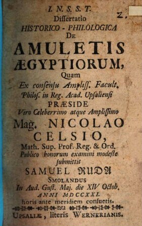 Disp. hist.-philol. de amuletis Aegyptiorum