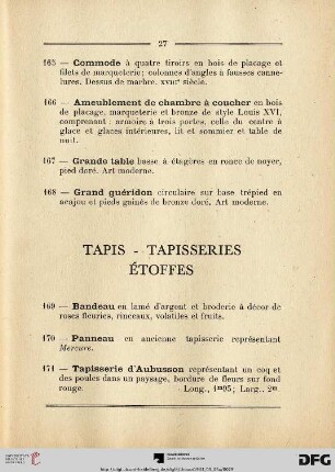 Tapis - Tapisseries - Étoffes (Nr. 169-176)