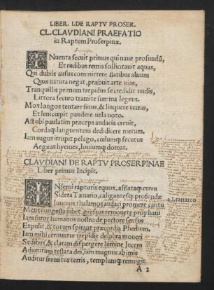 Cl. Claudiani Praefatio in Raptum Proserpinae.