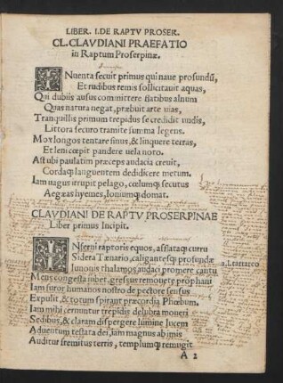 Cl. Claudiani Praefatio in Raptum Proserpinae.