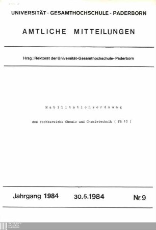 Habilitationsordnung des Fachbereichs Chemie und Chemietechnik (FB 13) : 30.5.1984