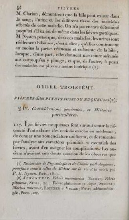 Ordre troisième. Fièvres dites pituiteuses ou muqueuses