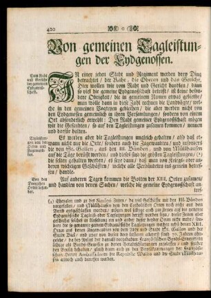 Von gemeinen Tagleistungen der Eydgenossen