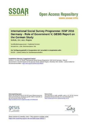 International Social Survey Programme: ISSP 2016 Germany - Role of Government V;
GESIS Report on the German Study