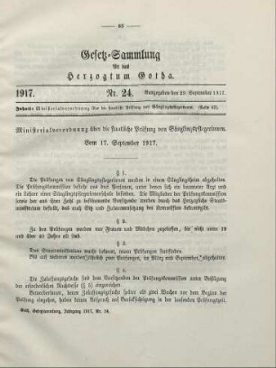 24. Ministerialverordnung über die staatliche Prüfung von Säuglingspflegerinnen. Vom 17. September 1917