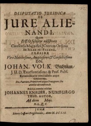Disputatio Iuridica De Iure Alienandi