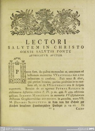 Lectori Salutem In Christo Omnis Salutis Fonte Apprecatur Auctor