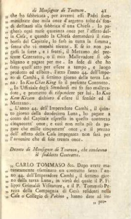 Decreto di Monsignour di Tournon, che condanna il sudetto contratto