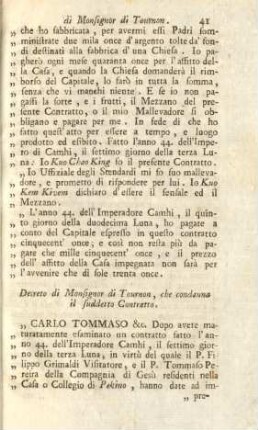 Decreto di Monsignour di Tournon, che condanna il sudetto contratto
