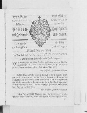 12tes Stück, Ausgabe vom 19. März 1777