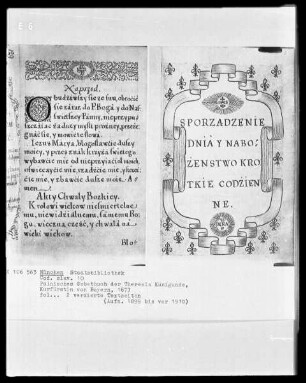 Polnisches Gebetbuch der Theresia Kunigunde, Kurfürstin von Bayern (1676-1730). Geschrieben von Stanislaus Baczynski — Gerahmte Titelseite?