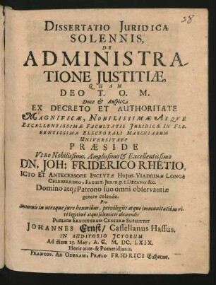 Dissertatio Iuridica Solennis, De Administratione Iustitiae