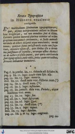 Errata Typographica in Hübnero enucleato corrigenda.
