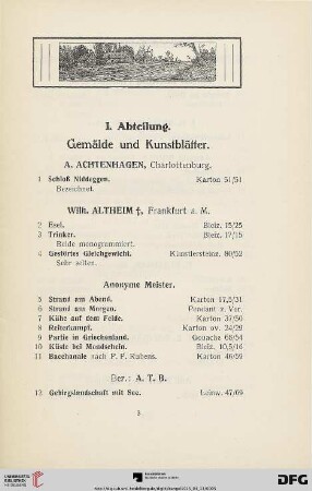 Gemälde und Kunstblätter (Nr. 1-271)