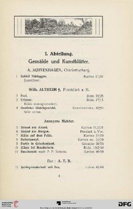 Gemälde und Kunstblätter (Nr. 1-271)