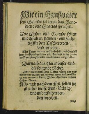 Wie ein Haußvater sein Gesinde sol leren das Benedicte und Gratias sprechen