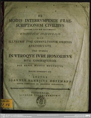 De Modis Interrumpendi Praescriptionem Civilibus : Dissertatio Inauguralis