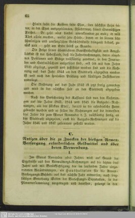 C. [über die zu den Zwecken der Armen-Versorgung bestimmten und erforderlichen Geldmittel]