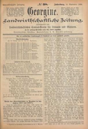 Achtundfünfzigster Jahrgang. No. 38. Insterburg, 18. September 1890.