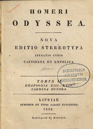Homeri Odyssea, 2. Rhapsodia XIII - XXIV, Carmina minora