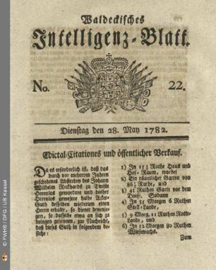 No. 22, Dienstag den 28. May 1782