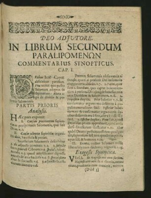 In Librum Secundum Paralipomenon Commentarius Synopticus.