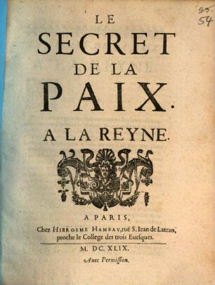 Le Secret De La Paix A La Reyne