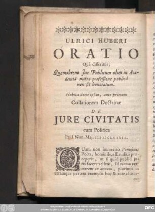 Ulrici Huberi Oratio ...