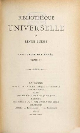 Bibliothèque universelle et revue suisse. 11 = 103. 1898