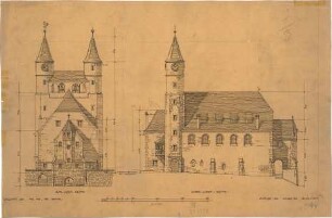 Fischer, Theodor; Gaggstatt; Ev. Kirche - Süd-Westseite u. Nord-Westseite (Aufrisse)