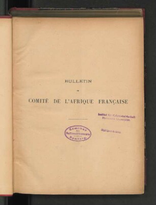 18.1908: Bulletin du Comité de l'Afrique Française