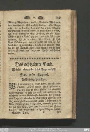 Das erste Kapitel. Abschied von dem Leser.