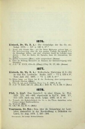 Die neusprachliche Reform-Literatur : eine bibliographisch-kritische Übersicht, [1]. 1876 - 1893