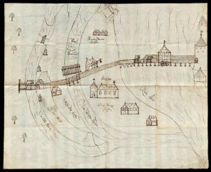 Schematische Ansichten von Petershausen mit der Rheinbrücke
