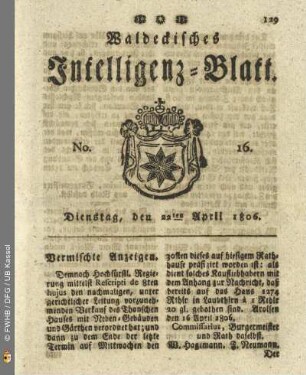 No. 16. Dienstag, den 22ten April 1806