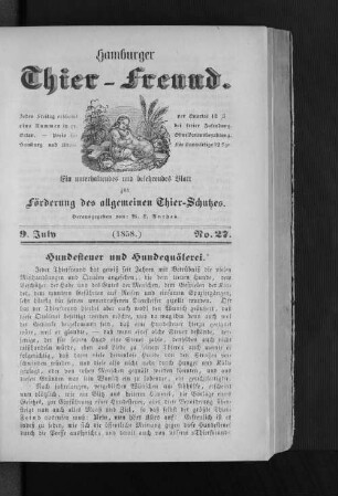 Hamburger Thier-Freund. 9. July. (1858.) No. 27.